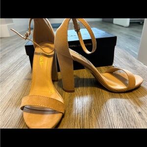 Lulu's Tan Suede Block Heel Ankle Strap Sandals